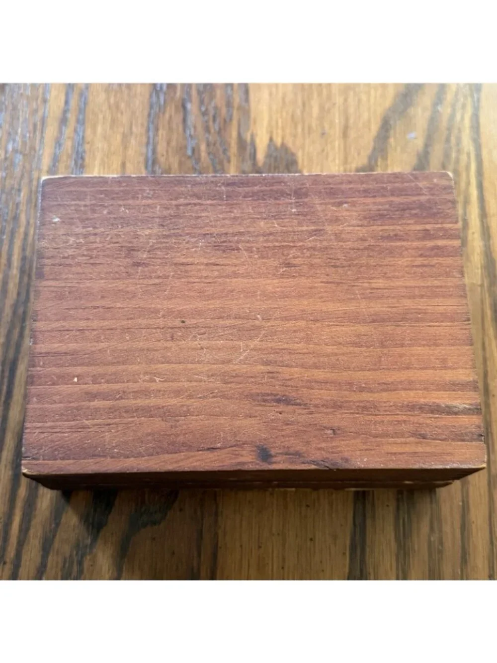 Vintage  Wood Trinket Box Embossed Copper Plate with Domestic Cat 5.5x4x2”